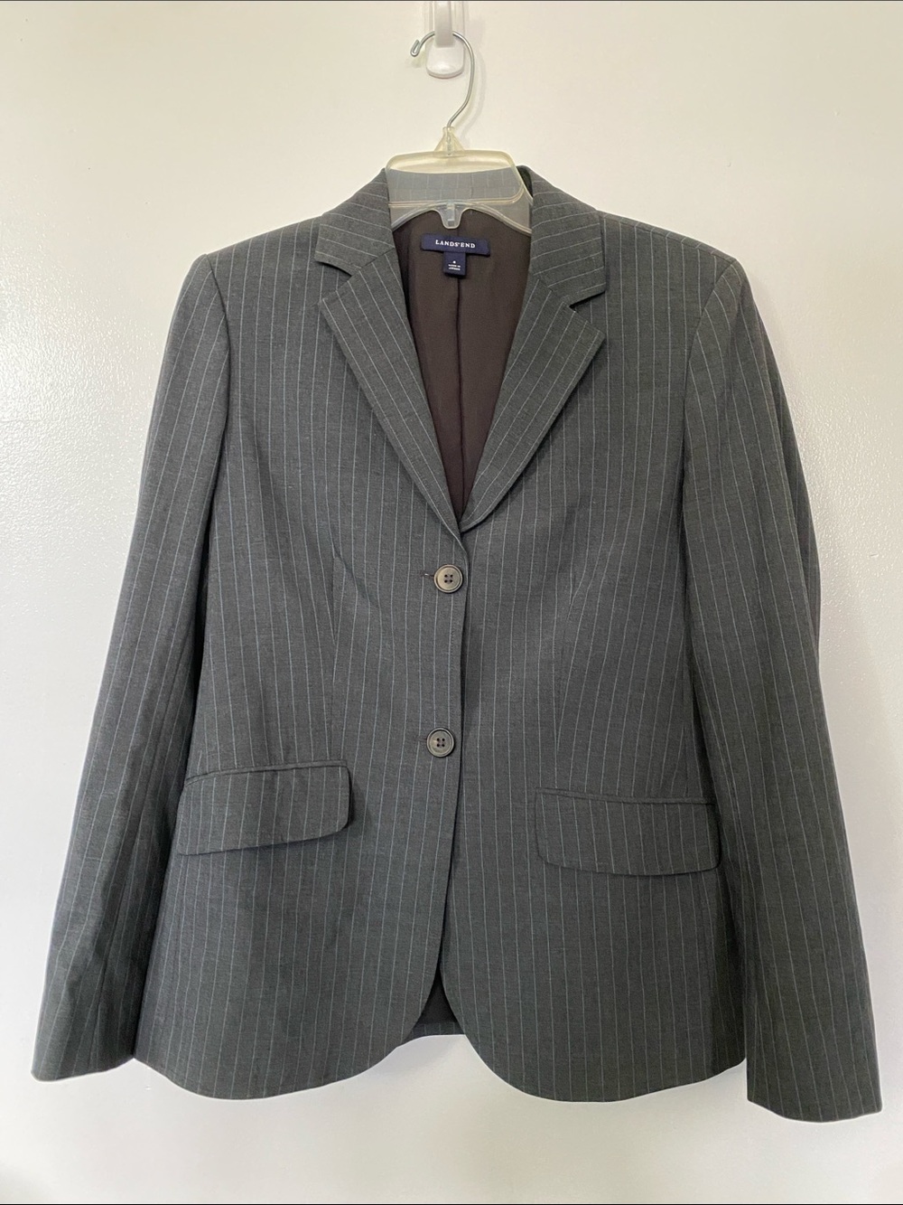 LAND'S END Blazer Womens Sz 6 Wool Blend Blazer Gray Lined 2 Button Pockets Work